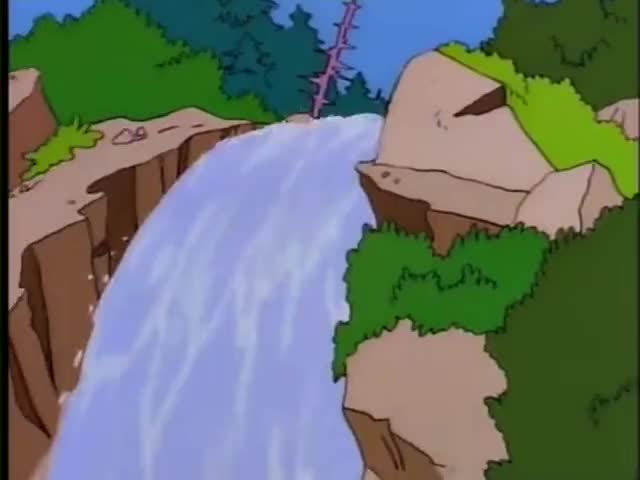 Oh, no! He's going over the falls!